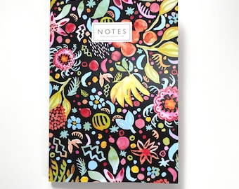 Fruity Floral Black A5 Lined Notebook