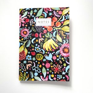Fruity Floral Black A5 Lined Notebook