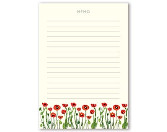 Poppies  Illustrated A5 Memo Notepad / Tear-off Notepad / Everyday Organiser