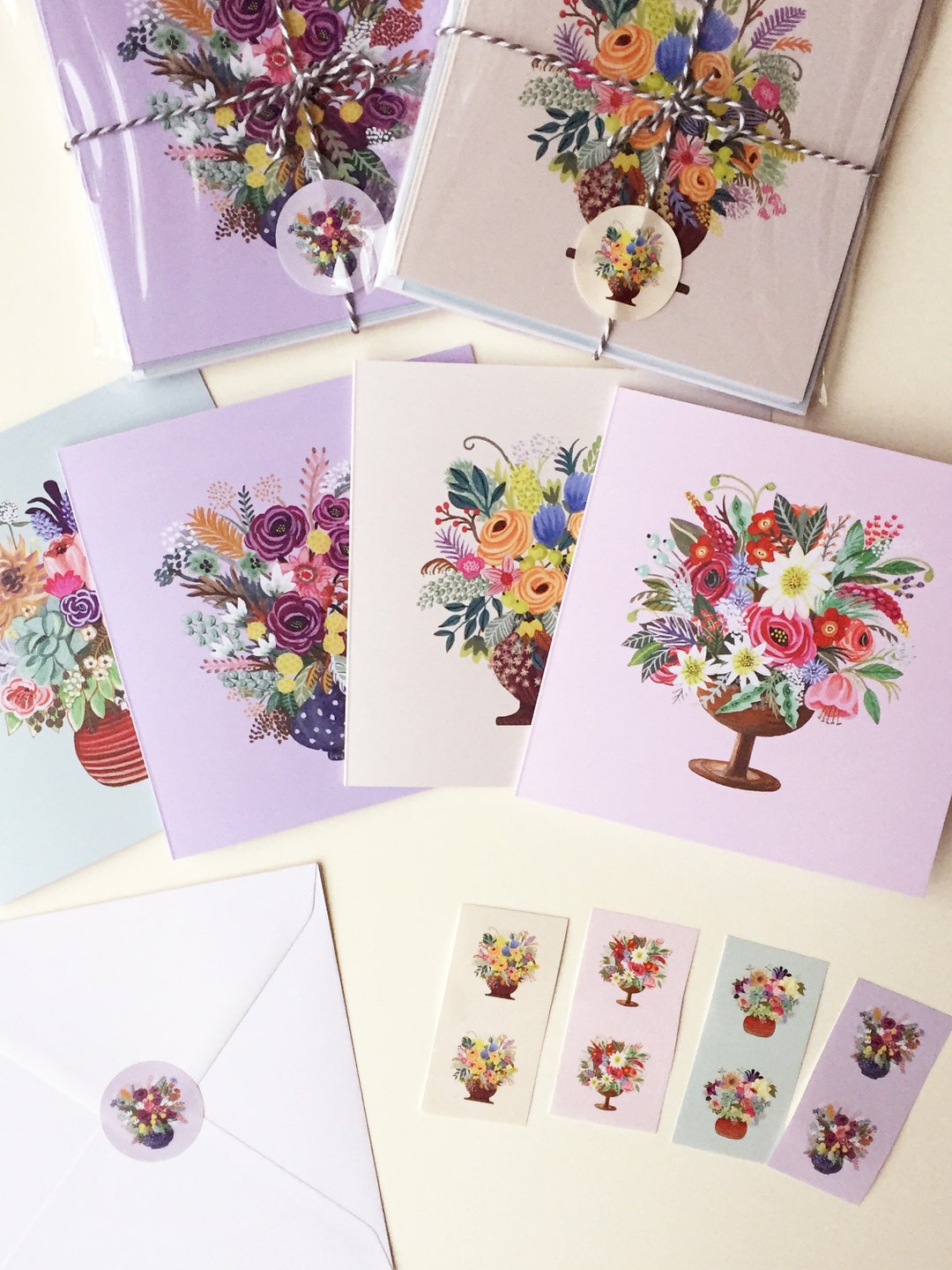 Vase Bouquet Assorted 8 Card Set With Stickers - Etsy