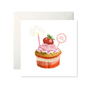 Strawberry Cupcake Verjaardagskaart