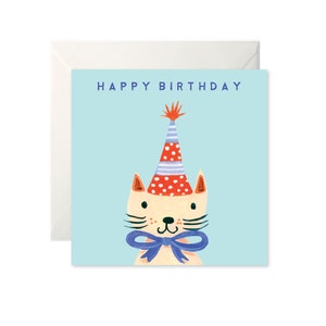Cartão de aniversário de gato com chapéu - cartão de felicitações para crianças