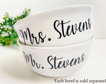 Personalized Mr. & Mrs. Ceramic Bowl: Custom Name Dessert, Soup, Salad, Ice Cream Bowl
