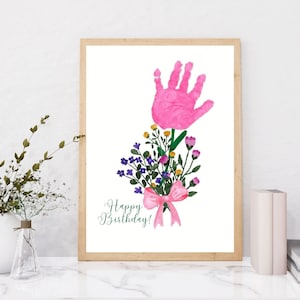 Buquê de Feliz Aniversário Feito à Mão Presente Impressão de Mão Lembrança Arte de Parede Cartão Artesanal Infantil Mãe Mamãe Mãe Avó Tia Impressão para Imprimir
