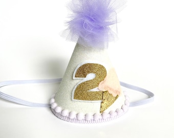 Glitter Ice Cream Cone Mini Birthday Party Hat: Lilac Purple Cake Smash