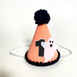 Halloween Ghost Glitter MINI Birthday Party Hat - Orange or Pink Black - Baby Child Adult Pet Dog Cat
