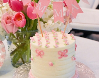 Personalized Coquette Bow Baby Pink Cake Bunting Topper : Birthday Party Decor Cake Smash Prop Baby Shower Flag Banner Princess Minnie