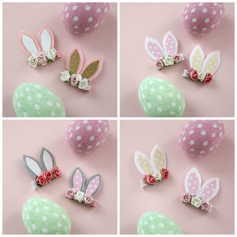 Download Floral Easter Bunny Ears Hair Clip or Headband White Gray ...