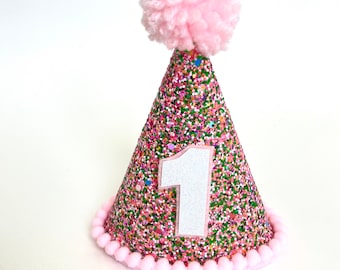 Mini gorro de fiesta de cumpleaños personalizable con confeti y purpurina: Cake Smash