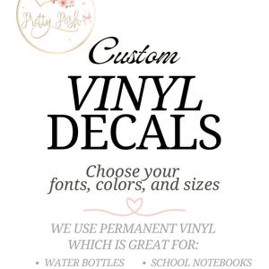Décalcomanies en vinyle permanentes personnalisées au choix taille et couleur de police - Sticker vitre de voiture, bouteille d'eau, boîte aux lettres, logo extérieur