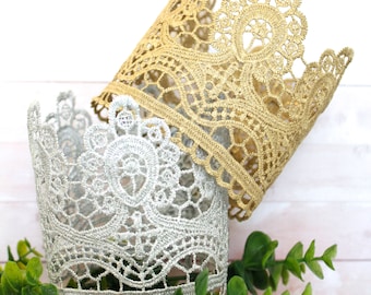 Mini Lace Crown Headband: Gold, Silver, or White Photo Prop