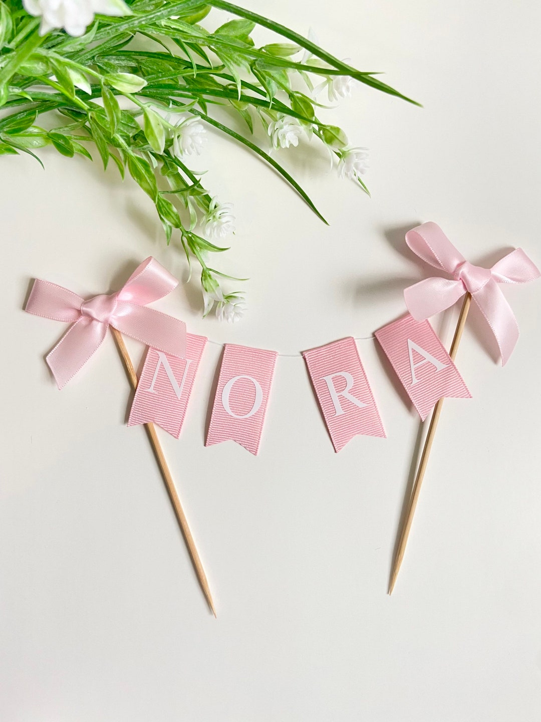 Custom Personalized Name Baby Pink Cake Bunting Flag Topper W/ Etsy