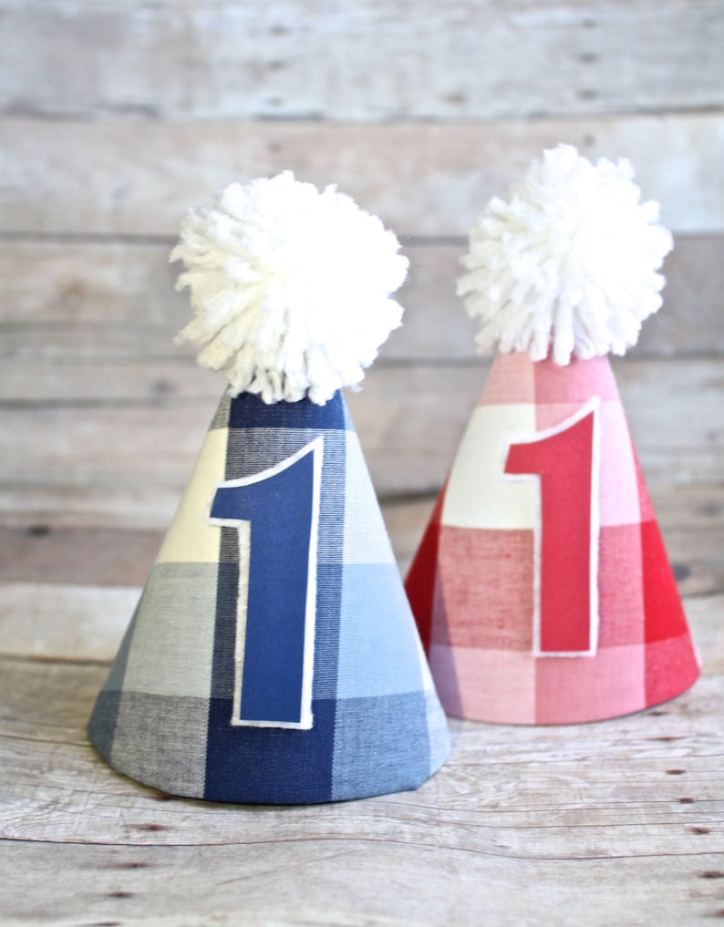 Country Fair Picnic Barnyard Farm Lumberjack Red or Blue Plaid Birthday Party Cake Smash MINI Party Hat Twins Option of Hair Bow or Bow Tie