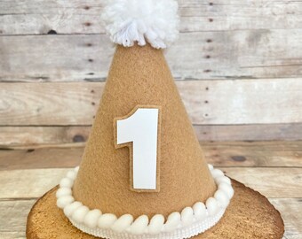 Partyhat, Party Hat With Embroidery,mini Party Hat, Beige Birthday