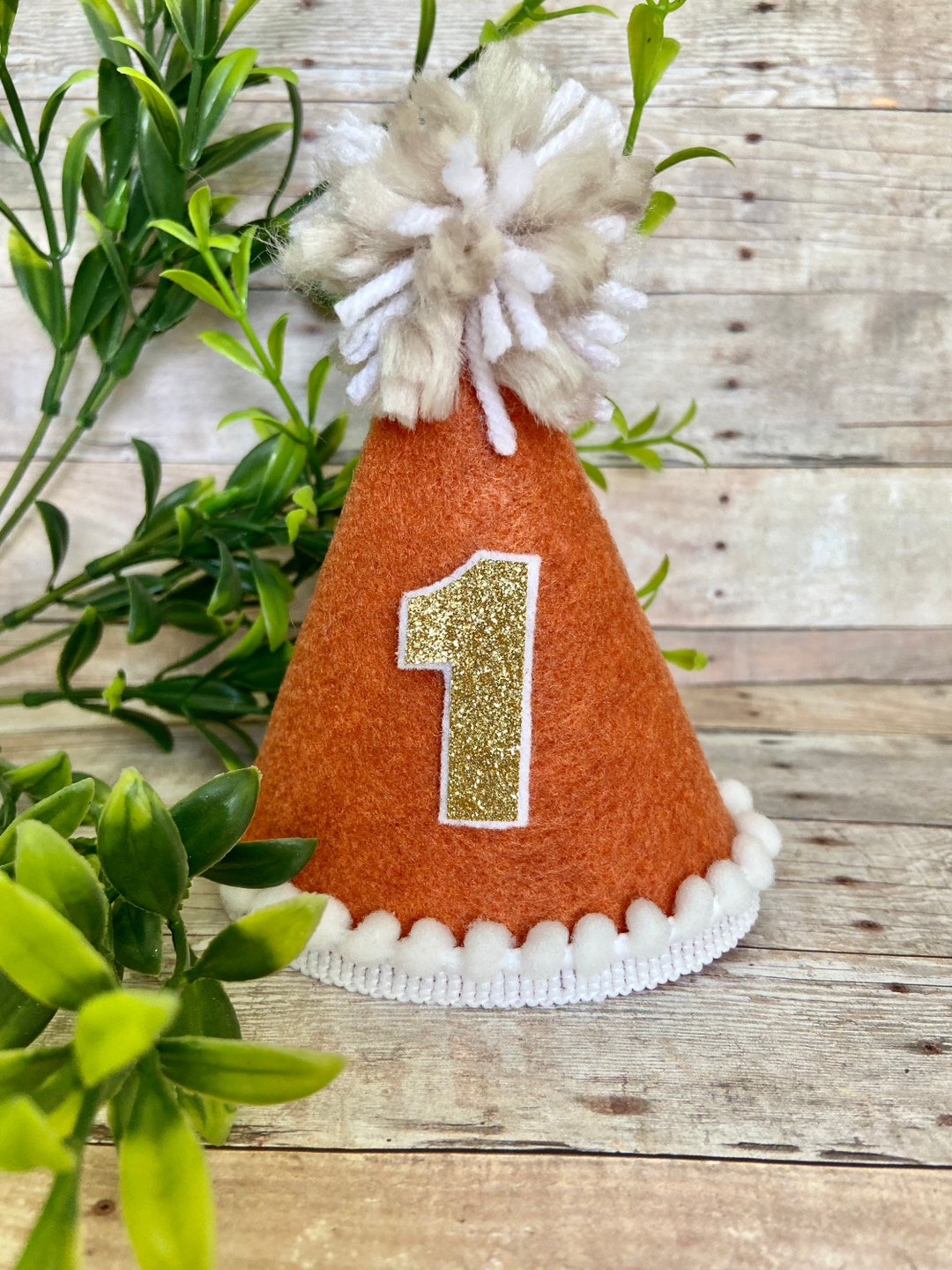 Rust Birthday Rust Mini Birthday Party Hat With Gold Glitter Number: Fall Pumpkin ...