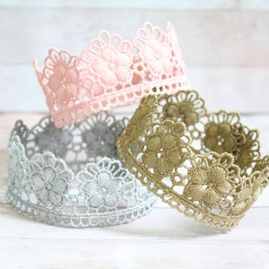 Gold Silver Pink or White MINI Lace Crown Headband Bride Bachelorette Newborn Dog Cat Photo Prop Birthday Crown Princess Party Cake Topper