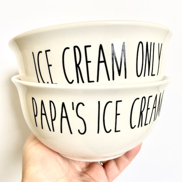 Personalized ice Cream Name Custom Bowl Cereal Popcorn Salsa Ramen Noodle Salad Oatmeal Dessert Script or Print Dunn White or Black Mr Mrs