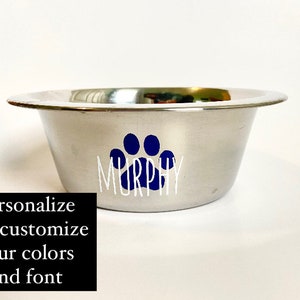 Personalized Stainless Steel Pet Bowl: Custom Name & Paw Print