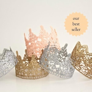 Gold Silver Pink or White MINI Lace Crown Headband Bride Bachelorette Newborn Dog Cat Photo Prop Birthday Crown Princess Party Cake Topper