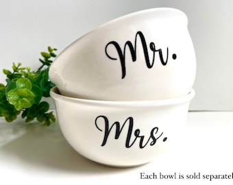 Personalized Mr. & Mrs. Ceramic Bowl: Custom Name Dessert, Cereal, Soup, Salad, Snack Bowl