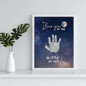 Cadeau fait main pour la fête des pères, empreinte de main, souvenir, carte d'art murale Je t'aime sur la lune, création d'enfants, maman, papa, maman, impression imprimable