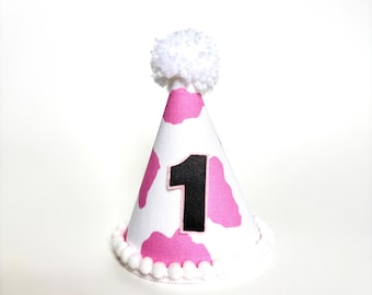 Pink Cow Print Mini Birthday Party Hat: First Rodeo, Cowgirl Cake Smash