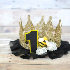 Queen Bee Floral Gold Lace Mini Birthday Crown: Bee Day