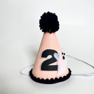 Halloween Ghost Glitter MINI Birthday Party Hat - Orange or Pink Black - Baby Child Adult Pet Dog Cat