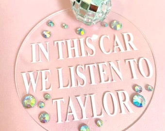 In this Car we Listen to Taylor Fan Car Charm: Disco Ball Rearview Mirror Accessory