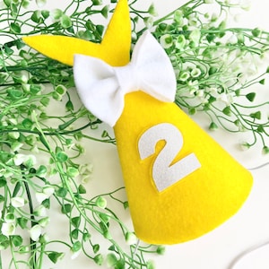 Baby Shark Tail / Fin MINI Birthday Party Hat w/ White Pom Trim & Number - Gray Blue Pink Yellow Green Red - Baby Child Adult Dog Cat Pet