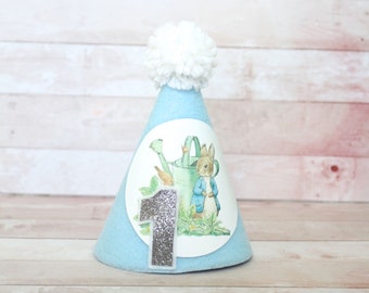 Peter Rabbit Birthday Cake Smash MINI Party Hat in Light Blue or