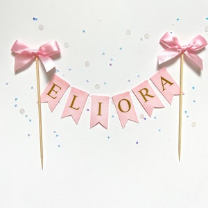 Personalized Coquette Bow Cake Topper: Pink Ribbon Bunting, Gold ...