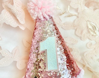 Glitzer-Hut Zum 1. Geburtstag Für Mädchen – Rosa, Verstellbar, Mit Kinnband