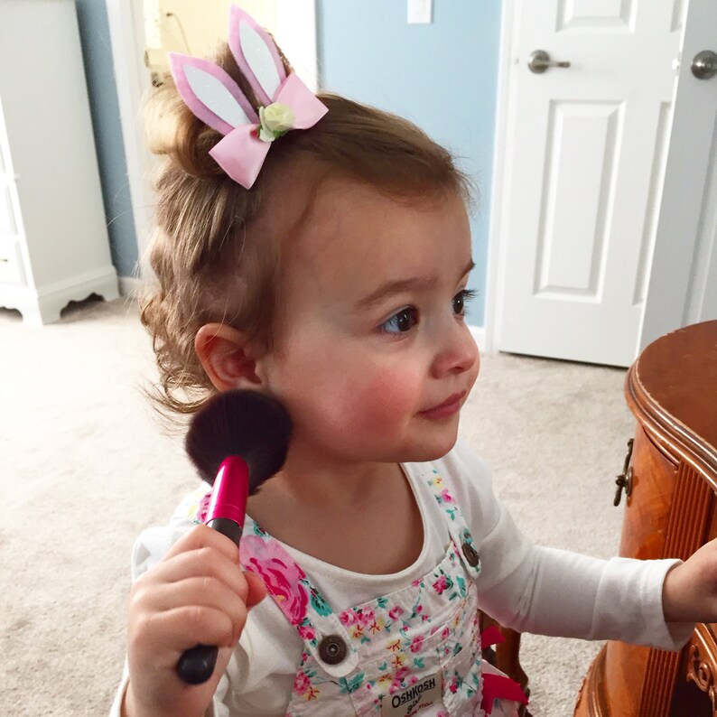 Download Floral Easter Bunny Ears Hair Clip or Headband White Gray ...