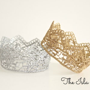 Gold Silver Pink or White MINI Lace Crown Headband Bride Bachelorette ...