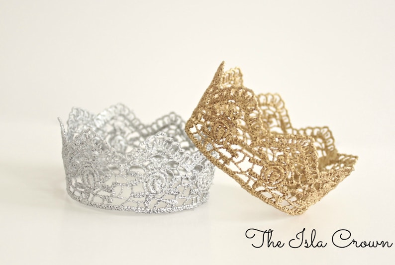 Gold Silver Pink or White MINI Lace Crown Headband Bride - Etsy