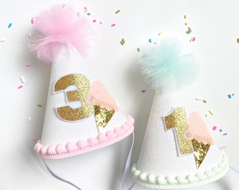 Glitter Ice Cream Cone Birthday Party Hat: Customizable Pink or Mint Cake Smash Prop