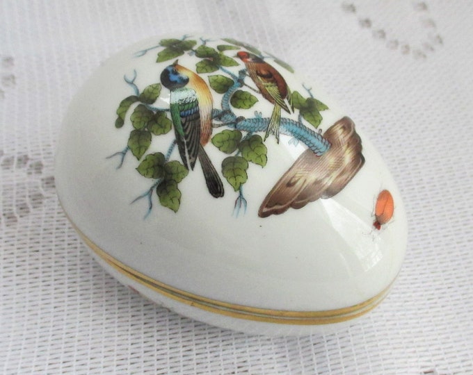 Vintage Herend Porcelain Egg Trinket Box With Birds & Insects, Intricate Detail, Dresser Box