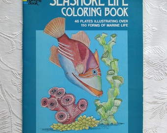 Seashore Life Coloring Book with Full Color Plates by Anthony D&#39;Attilio Paperback, 1973, Vintage Dover Coloring Book, Marine Life Full Color