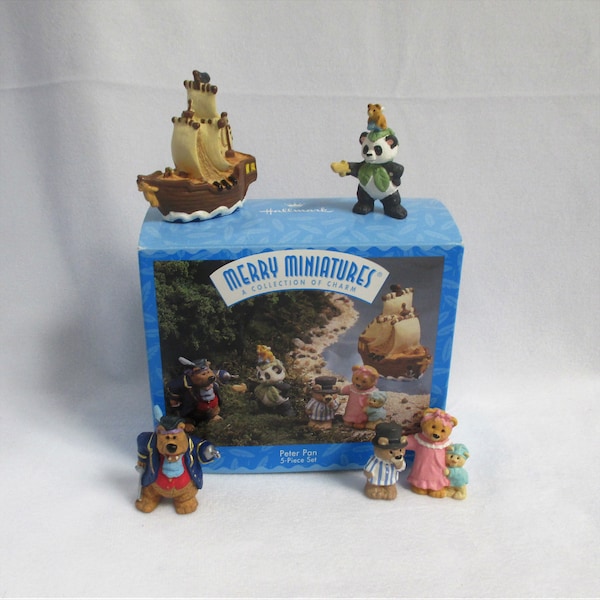 Hallmark Merry Miniatures Peter Pan 5 Piece set in Original Box 1996, Captain Hook Wendy Tinker, Collectible Hallmark Figurines