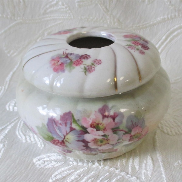 Royal Bruxonia Austria Victorian Porcelain Covered Hair Receiver, Hand Painted Porcelain trinket dish with Lid,  shabby boudoir decor