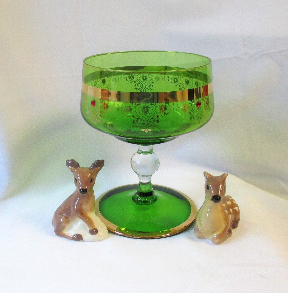 Vintage Green Glass Pedestal Candy Bonbon Dish Compote Bowl Etsy