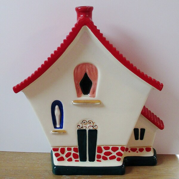 Hand Painted ItaLy House, Signed Vintage Ceramic TradtionaL Italian Dwelling, by Canova ItaLy - Red and Black,  9.5 in. TaLL