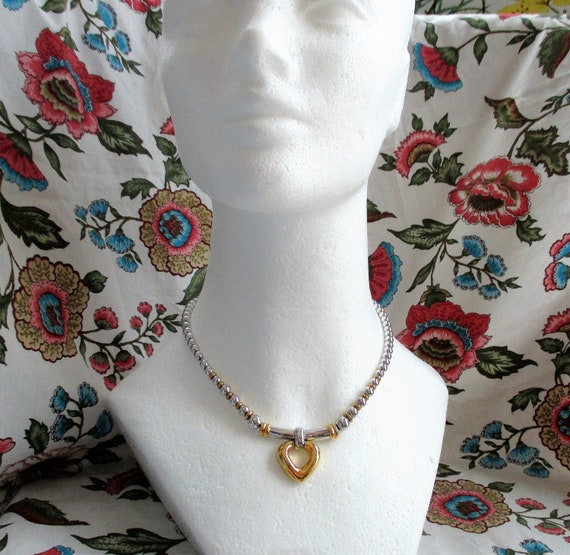 Vintage Monet Heart Choker Necklace hook clasp, A… - image 2