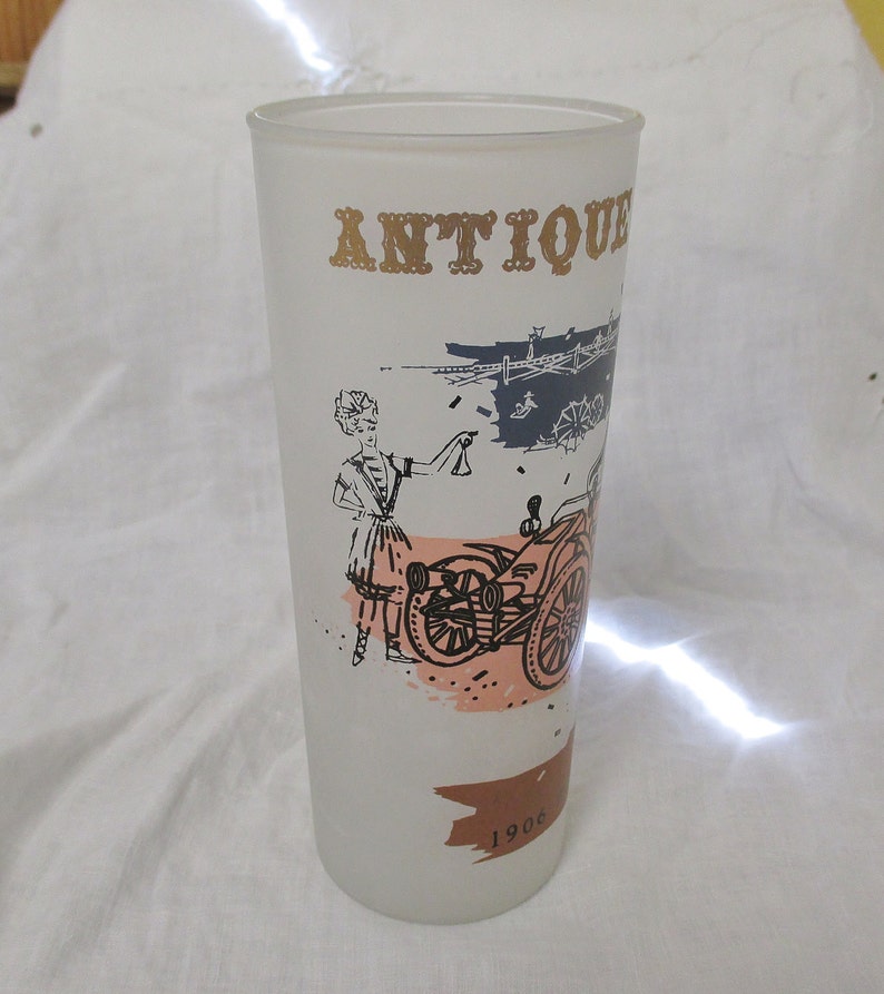 Vintage Frosted Antique Auto Glass Tumbler Anchor Hocking Etsy
