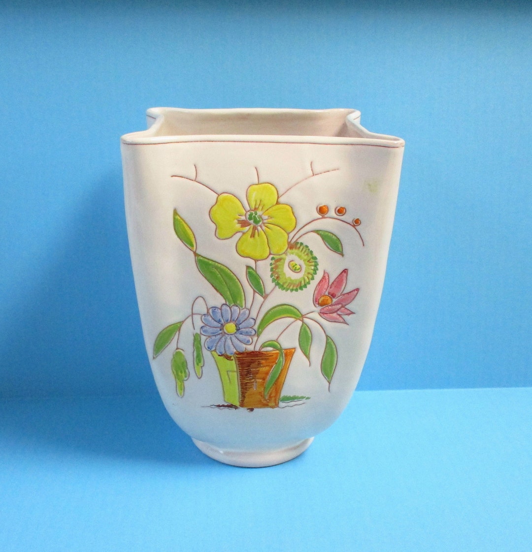 Vintage Hand Painted Floral Vase Made in Italy, Marked Italian Pottery