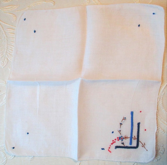 Vintage Red White & Blue Embroidered Linen Hanky,… - image 6