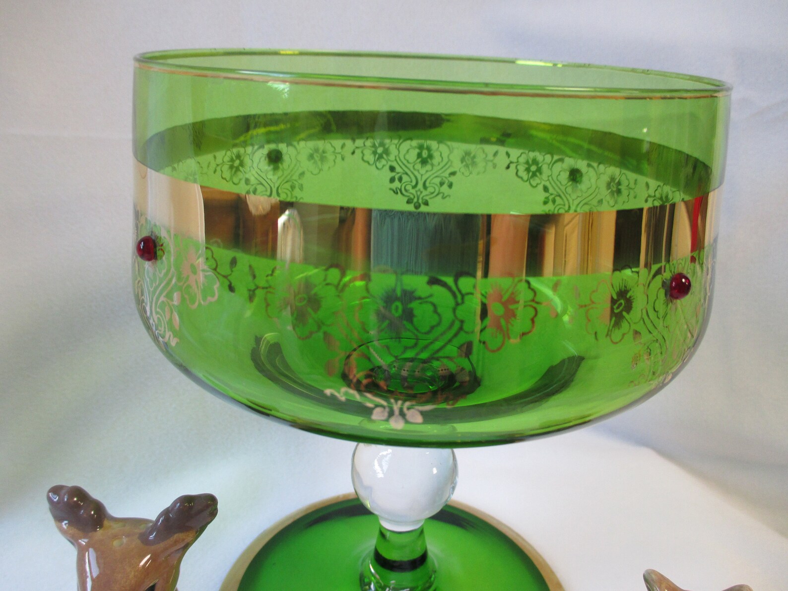 Vintage Green Glass Pedestal Candy Bonbon Dish Compote Bowl Etsy
