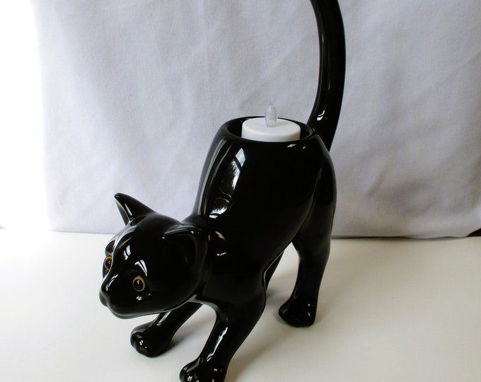 Partylite Black Cat With Glass Eyes Tealight Candle Holder, Retired