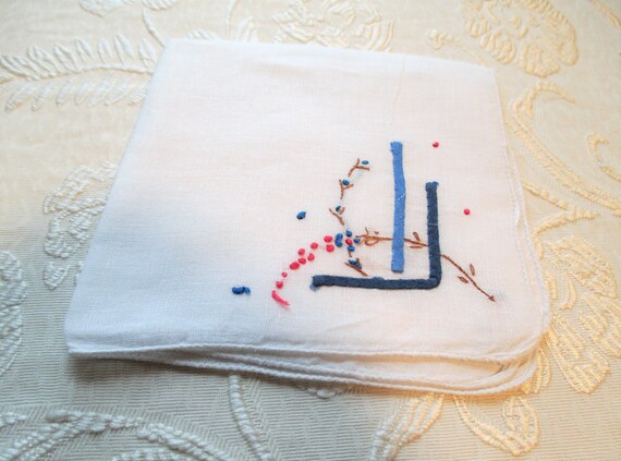 Vintage Red White & Blue Embroidered Linen Hanky,… - image 4